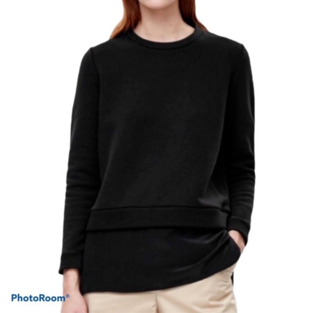 COS Black Long Sleeve Crewneck Sweatshirt Silk Accent Size: Small